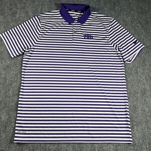Nike Golf TCU Polo Shirt Mens Large Purple Striped Dri-Fit‎ Short Sleeve